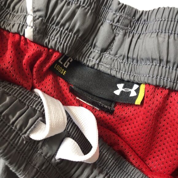 Y2k 00s Under Armour Track Pants Mens Large Gray Red Wind Athletic Baggy Zip Hem - Picture 2 of 10